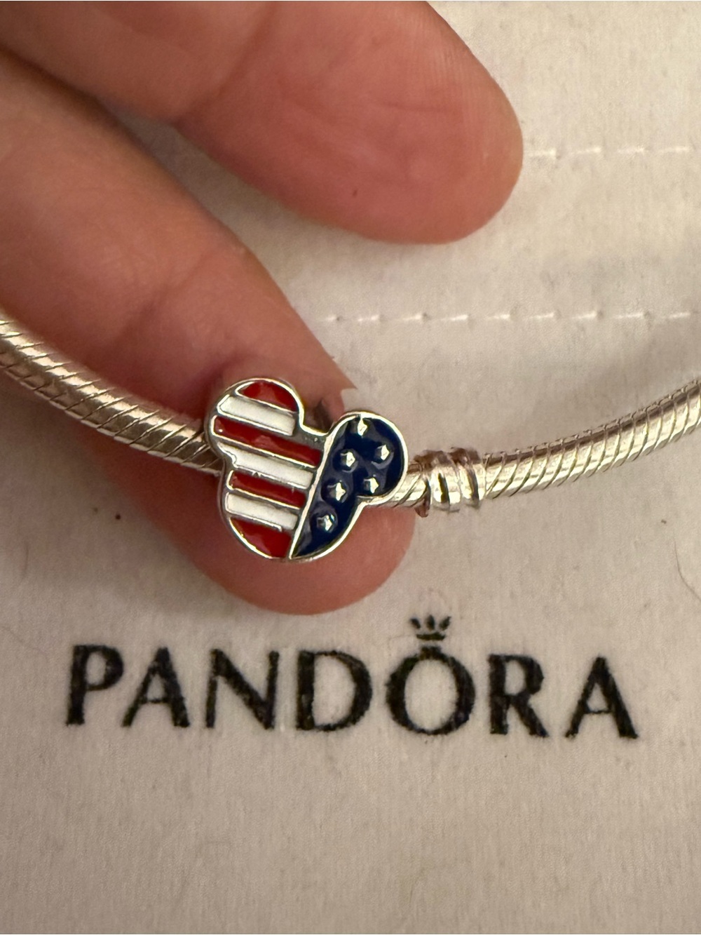 Pandora Red & Blue Enamel American Flag Heart Charm